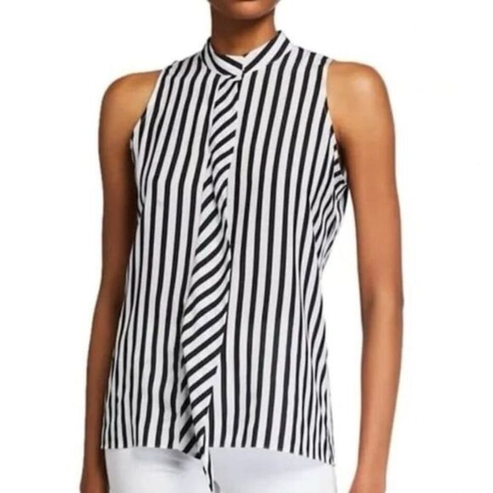 FRAME sleeveless striped silk‎ cravat blouse size small